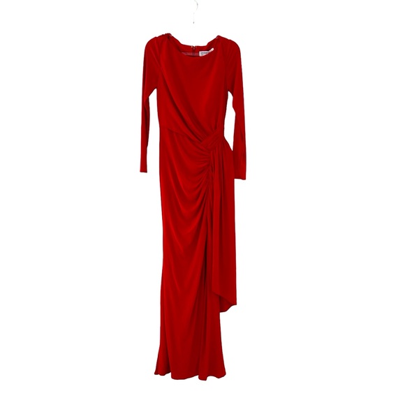 MAC DUGGAL RUCHED LONG SLEEVE COWL NECK GOWN BRICK SIZE 4 NWT - Picture 4 of 8